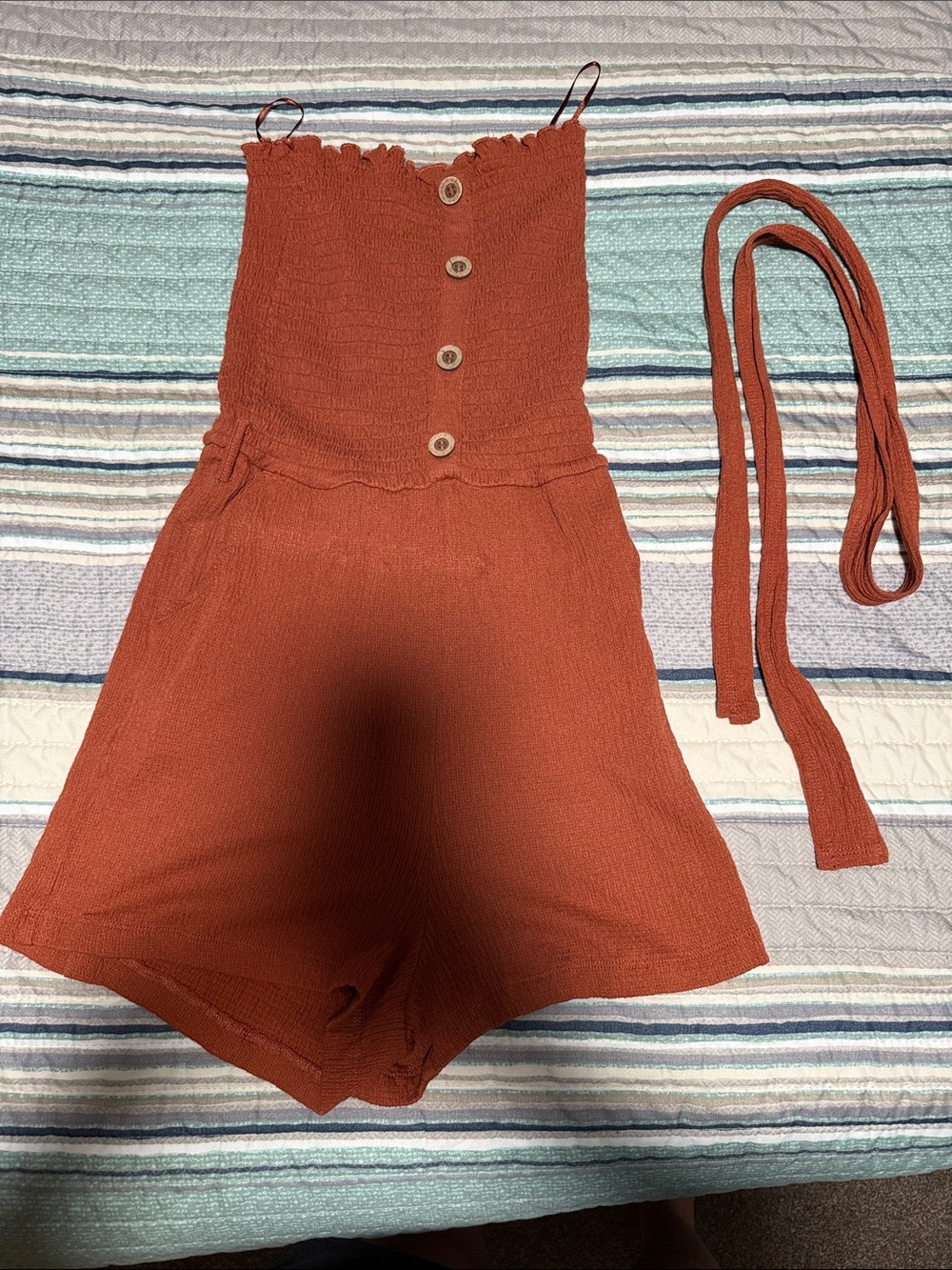 Rust Orange Knit Romper with Belt